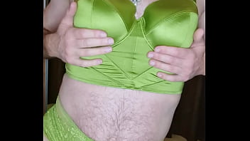 Preview 4 of Sexy School Girl Video Hot Rape - Crossdresser Lynn dressed in Green top lace panties and pantyhose