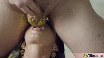 Preview 2 of Xx Booob - Gold dusted MILFs Leila Larocco nasty adventure on a big pole