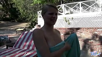 Preview 1 of Stuck Hard Fuck - Blonde teen masturbating in outdoor pool