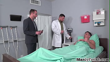 Preview 1 of Tushy Behind The Scene - Hunk doctors jerk and finger muscle in hospital threesome