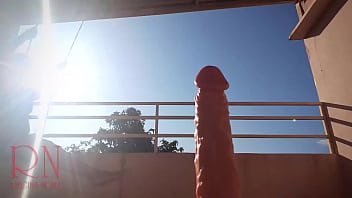 Preview 1 of Cheating Wife Coworker Hotel - Goddess Regina Noir sucks a huge dildo and pay with tits. Outdoor. Close-up. Big cunt.