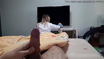 Preview 2 of Police Fukking - A maid from Ukraine in a hotel room is alarmed when she sees a client with his big fat cock in action...she want touch him and jerk off