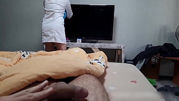 Preview 1 of Police Fukking - A maid from Ukraine in a hotel room is alarmed when she sees a client with his big fat cock in action...she want touch him and jerk off