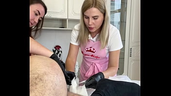 Preview 2 of Latin Big Tits Maid - During a shaving lesson,  a client Cumshot on my student