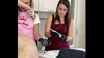 Preview 3 of Latin Big Tits Maid - During a shaving lesson,  a client Cumshot on my student