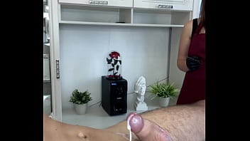 Preview 4 of Latin Big Tits Maid - During a shaving lesson,  a client Cumshot on my student