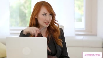 Preview 1 of Bubs Kissing - Busty redhead boss makes employee lick