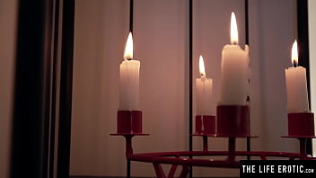 Preview 1 of Jaime Koeppe Nude Porno - Brunette beauty in black stockings fucks her pussy with a candle