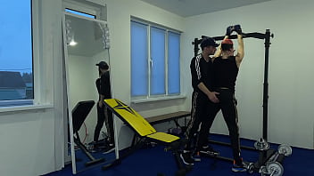 Preview 1 of Mia Mariah - Trainer Fucked A guy right on a Power Rack without Condom and Cum in his Mouth