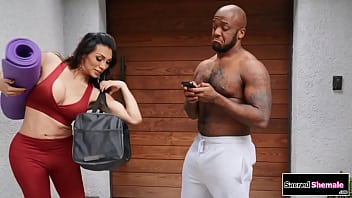 Preview 1 of Teen Meet Monster Cock - Trans yoga teacher Jessy Dubai barebacks