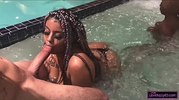 Preview 2 of Party Sex Triple - lovekallyxo.com - Black Girls Sucking Dick In The Pool