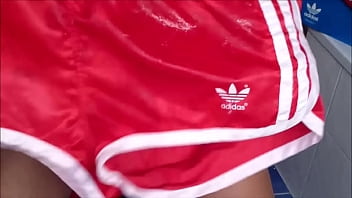 Preview 4 of Danna Paola Desnuda - Nylon silk satin shorts FICKEN mit Baseball Jacket