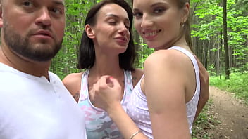 Preview 2 of Asian Forest Couple Sex - Wife shares her man with a teem babe