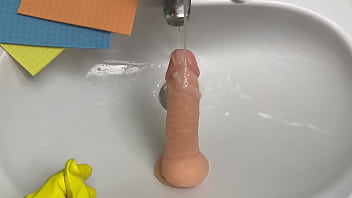 Preview 1 of We E School - Hot Housewife Washes Dildo After Her Pussy