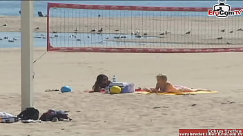 Preview 1 of Beach Sex Video - Lesbian 4some with sextoys and two brunette and two blonde girls