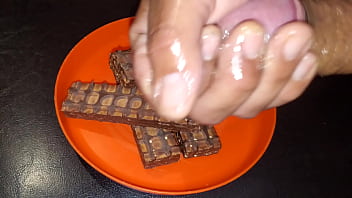 Preview 2 of Girls Rimming Com - Chocolate Wafers with my creamy Dick sauce. So good!