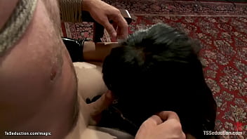 Preview 1 of Puzsy Eating - Bound male anal fucked by shemale dom