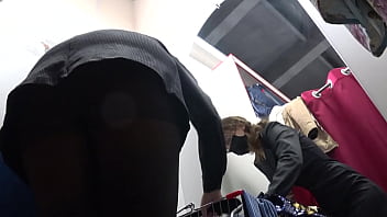 Preview 3 of Flash Touch Girl - A hidden camera in a fitting room spies on a girl with a gorgeous ass and beautiful legs in pantyhose. Then a voyeur peeks under her skirt in a public store. Amateur foot fetish.