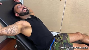 Preview 1 of Sanilionxxx Vidio - Handsome bearded hunk bound for kinky body and feet tickling