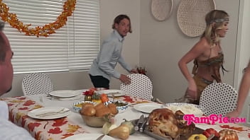 Preview 3 of Latex Pissing Lesbians Hd Free - StepFamily Thanksgiving Under The Table Action