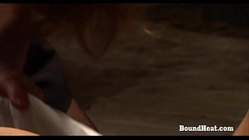 Preview 1 of Young Whte Boy Bbc - Handcuffed Blonde Lesbian Slave Whipped On The Bed