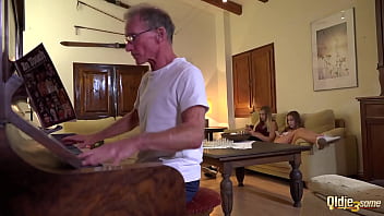 Preview 1 of Sony Leoni Xxxvideo - Two young babes have sex with old man and they swallow his juicy cum