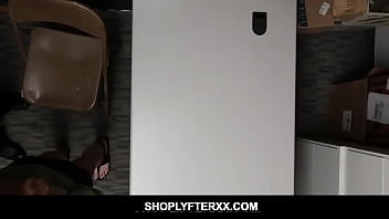 Preview 1 of August Husbando - Tiny tits Shoplifter gets fucked hard by mall cop - Kat Monroe