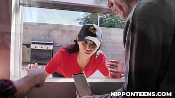 Preview 2 of Love Pornsex - Two Guys Playing with Delivery Girl - Ember Snow - Nipponteens.com