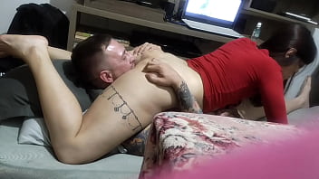 Preview 4 of Sleep Mother Rap Her Son - Slender babe with cool tattoos rides wildly on the hard cock of a muscular stallion