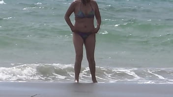 Preview 2 of Sexy Mom Fucking Heardly Her Son - Mother agrees for the first time to have sex with her stepson on the beach,  big cumshot on her hairy pussy