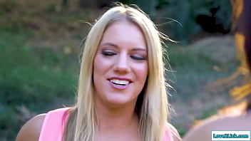 Preview 1 of Xxxyutube - 2 bffs kiss and lick pussy outdoors in the woods