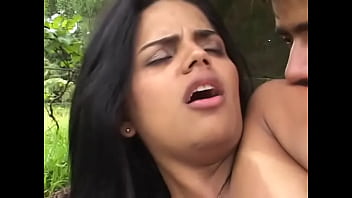 Preview 3 of Roxi Red Squirts - Tanned tranny with long black hair rides horny dude&#039_s hard cock in the forest