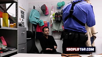 Preview 2 of Aggresive Fast - Hot blonde shoplifter milf Kenzie Love fucked by security guard in front of her husband and stepson