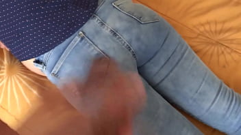 Preview 4 of Comsamazing Ass - 18 year old enjoys my wife while she rests in her bed,  mutual handjobs and cumshot on her ass with jean