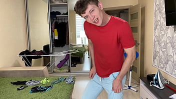 Preview 1 of Xxx Xnxx Video - Teen Boy trying to Hide Monster Cock ( 23 CM ) in Tight Pants from his / Unncut / Big Dick /