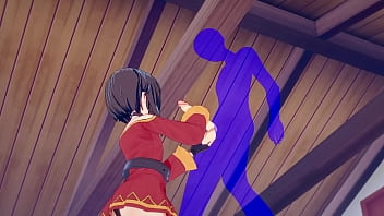 Preview 4 of Hardcore Dp Porn - KonoSuba Hentai - Megumin Handjob with cumshot in her face - Japanese Asian Manga anime game porn