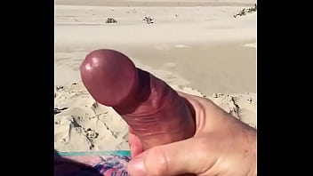 Preview 2 of X Harmstar - Wanking curved cock at the beach (slow motion)