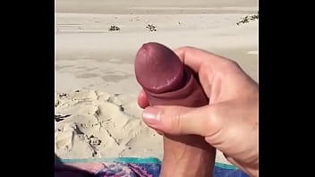 Preview 4 of X Harmstar - Wanking curved cock at the beach (slow motion)