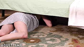 Preview 1 of Best Orgasam - ADULT TIME - Lesbian Roomie Finds Maya Woulfe and Khloe Kapri STUCK Under The Bed!