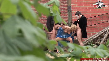 Preview 2 of B Plan Cum - Skinny blonde with natural tits in an outdoor threesome FMM