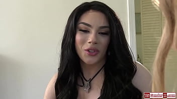 Preview 1 of Sunny Leon Boobs Lick And Kiss - Small tits trans Ariel Demure fucks girl