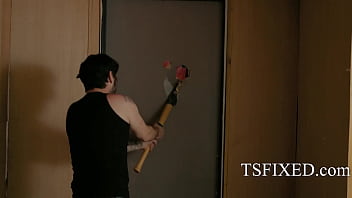 Preview 1 of Anal Firstimean - Running From An Abusive Hot Tranny Finds Refuge With A Couple In Bed