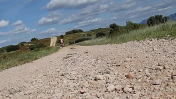 Preview 2 of Odia Vidos - exhib en vtt a poil  avec poids aux couilles qui saute