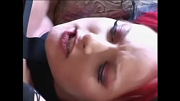Preview 4 of Sex Cob - Redhead whore in leather suit and fishnets loves to be spanked on the ass and facialized