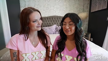 Preview 1 of Free Asi - Big tit college sorority sluts tag team their advisor - Cami Strella x Chloe Foxxe x Lev Lieben