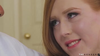 Preview 1 of Wextube Erecting Boobs - Redheaded tgirl barebacked by black guy from behind