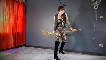 Preview 2 of Teacher S Big Dildo - HALLOWEEN 2021 Witch in a black sexy suit. Black Playboy Bunny. Regina Noir 2
