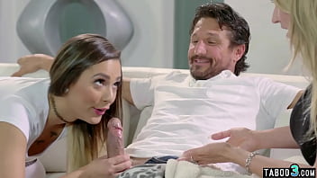 Preview 3 of Pee Pants Handjob Cum - Teen Jaye Summers hops onto her MILF BFs big cock next to her