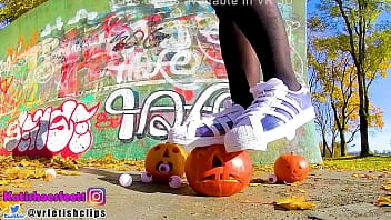 Preview 2 of Mat Salleh Sex - Feet Girl with Nylons Crushing Nylon Adidas Superstar clear transparent Girl Crush foot Feet sweaty