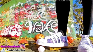 Preview 3 of Mat Salleh Sex - Feet Girl with Nylons Crushing Nylon Adidas Superstar clear transparent Girl Crush foot Feet sweaty